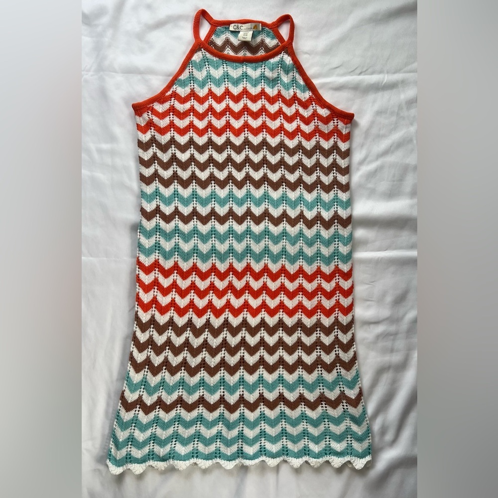 C&C California Crochet Bathing Suit Swim Cover Up White Orange Blue Brown- XS